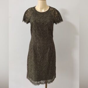 Banana Republic Army Green Lace Dress with Fringe Hem & Sleeves